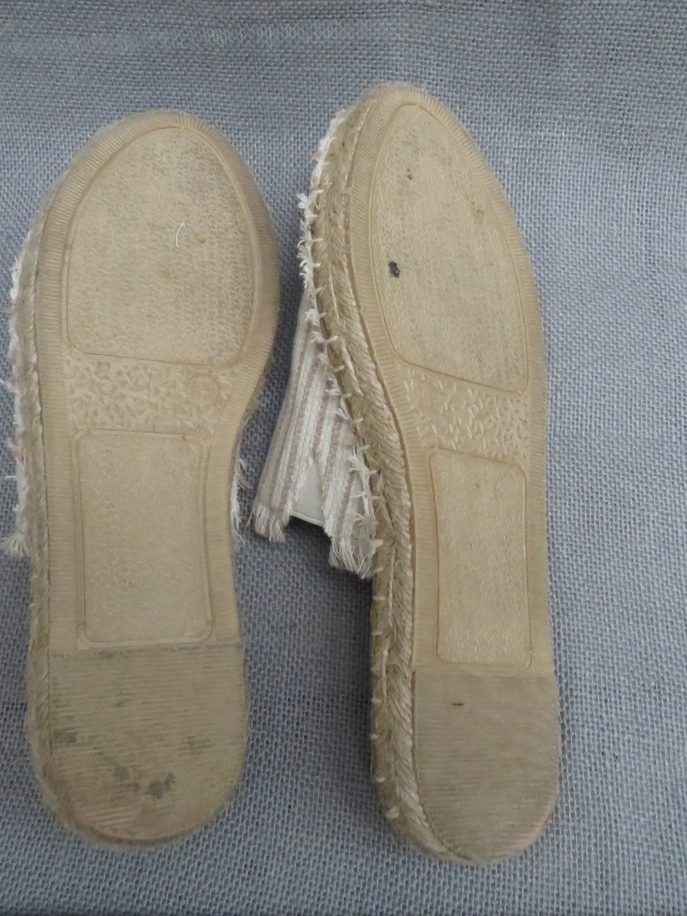 Cream Striped Slip-On Espadrille Mules - Women